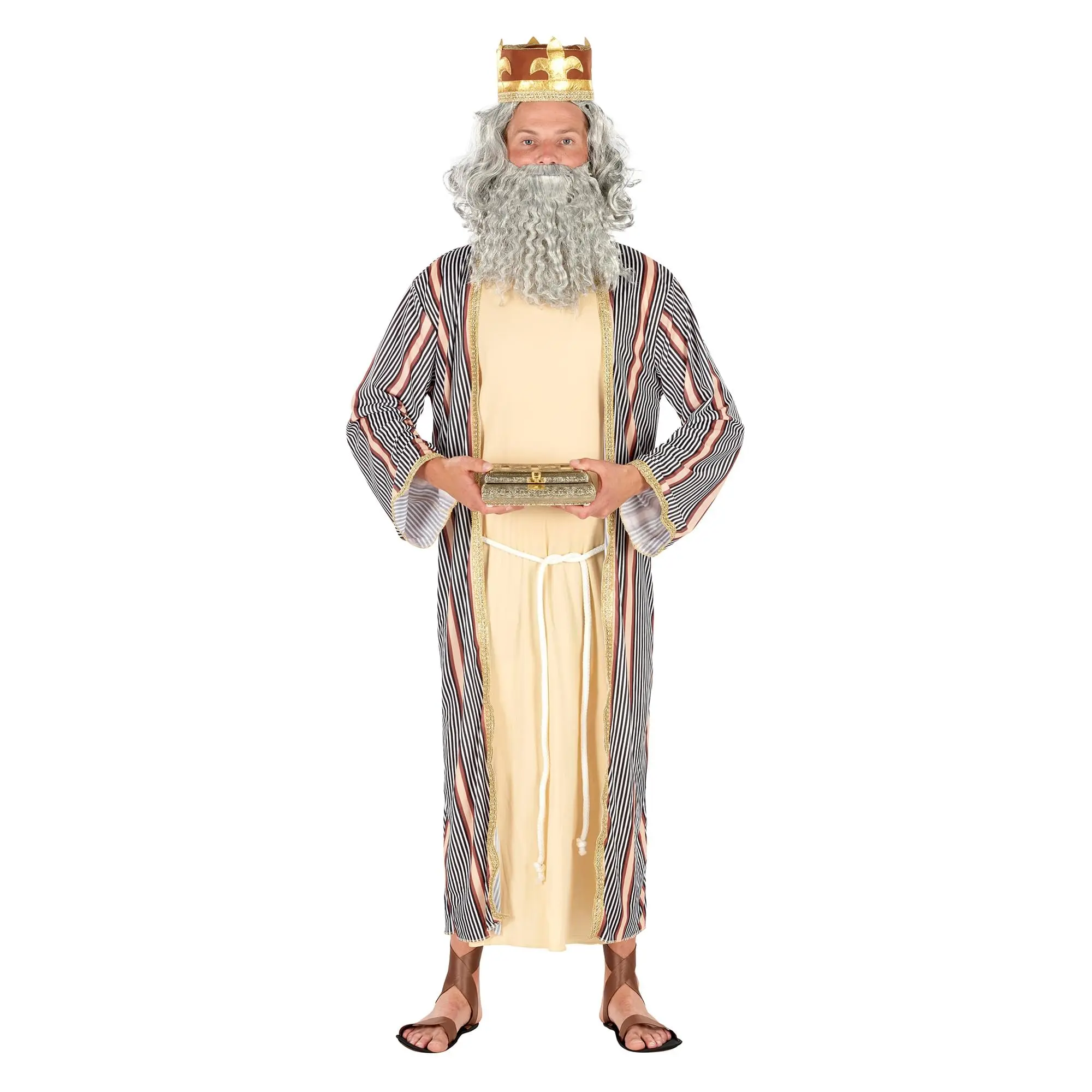 Men's Gold Wise Man Full Set Fantasy Costume - 1 Size Adult Full-Length Biblical King Robe with Hat, Holiday Outfit for Halloween Cosplay, Nativity Plays, Menswear Special Occasion Clothing