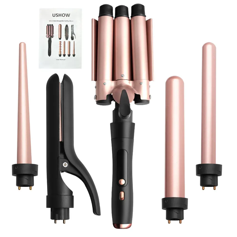 Unlock Endless Hairstyles with This 5-in-1 Interchangeable Curling Wand Set – Features 3 Ceramic Tourmaline Barrels for Creating Everything from Loose Waves to Tight Curls, All with Professional-Grade Heat for Smooth, Healthy-Looking Results at Home