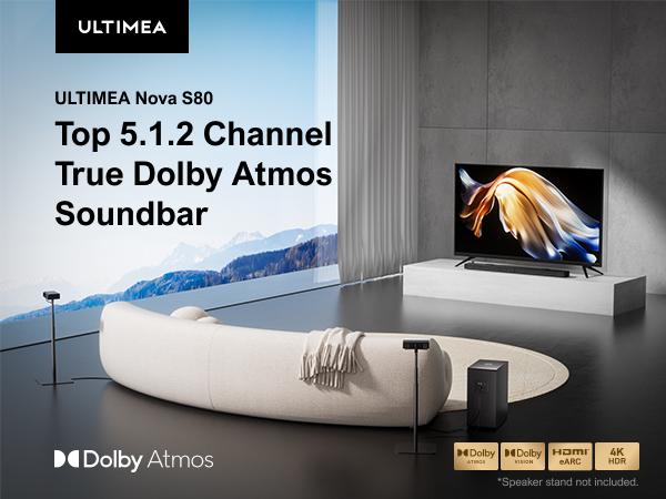 ULTIMEA Nova S80 5.1.2ch 360° Dolby Atmos Home Theater: Soundbar & Subwoofer with BassMX, 3D Surround Sound for Home, Parties & Gaming. Supports 4K HDR, HDMI eARC, Bluetooth & Smartphone Connectivity.