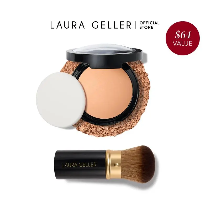 Laura Geller Double Take Baked Essentials Kit (2PC) - Matte Finish - Full Coverage Powder Foundation and Brush