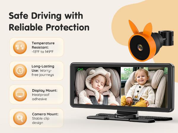 Babyvue BV3PRO 7.2" Dual Car Camera Baby Monitor, 1080P HD Split Screen, IR Night Vision, Double Car Camera for 2 Baby, Easy Setup for Carseat, Perfect for Family Travel, Pet Friendly Babyvue BV3PRO 7.2" Dual Car Camera Baby Monitor, 1080P HD Split Screen, IR Night Vision, Double Car Camera for 2 Baby, Easy Setup for Carseat, Perfect for Family Travel, Pet Friendly