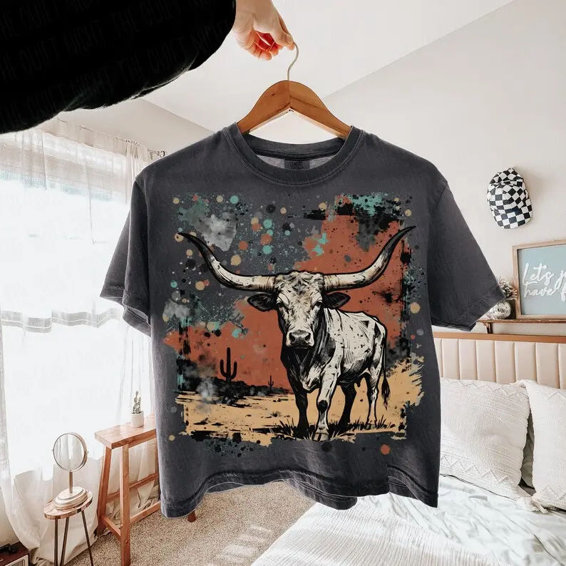 Comfort Colors Western Longhorn Bull Tee Western Graphics Cowboy T-shirt Western Tee Rodeo TShirt Punchy Western Sublimation