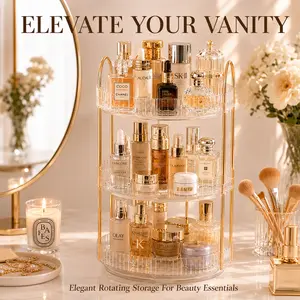 2/3 Tier 360° Rotating Makeup Organizer, Clear Cosmetic Storage Rack, Perfume & Skincare Countertop Organizer, Large Capacity, Space-Saving Vanity Rack