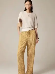 J.CREW NEW SOLEIL PANT IN CRINKLED VISCOSE BLEND. SIZE: L. COLOR: HONEY BROWN. ITEM #CK704