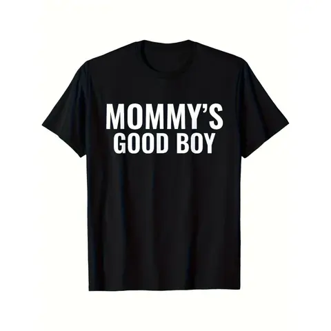 Men'S Retro Mommy'S Good Boy Graphic T-Shirt |   Black with White Print, Soft Breathable, Crew Neck, Loose Fit, All-Season, Funny Gift Idea for Men Casual Crewneck Menswear Tshirt graphic tee men's t shirts funny graphic tee