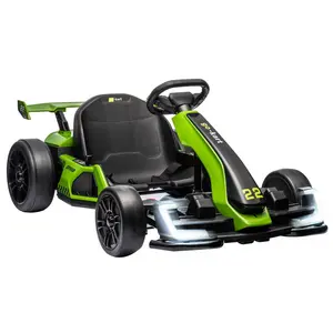 24V Kids Electric Drift Kart,300W Powerful Motor 8.5MPH, Big Battery, EVA Tires, Adjustable Length, Drift/Sport Modes, Brake Pedal, for Kids-Green
