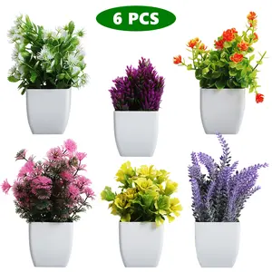 6Pcs Artificial Pot Flowers Small Fake Plants with Pot Mini Potted Plants for House Office Tabletop Decoration