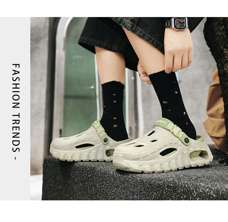 Men's Summer Slippers Outdoor Teenagers Thick Sole Height Increasing Driving Dual Use Closed Toe Cool Hollow Shoes