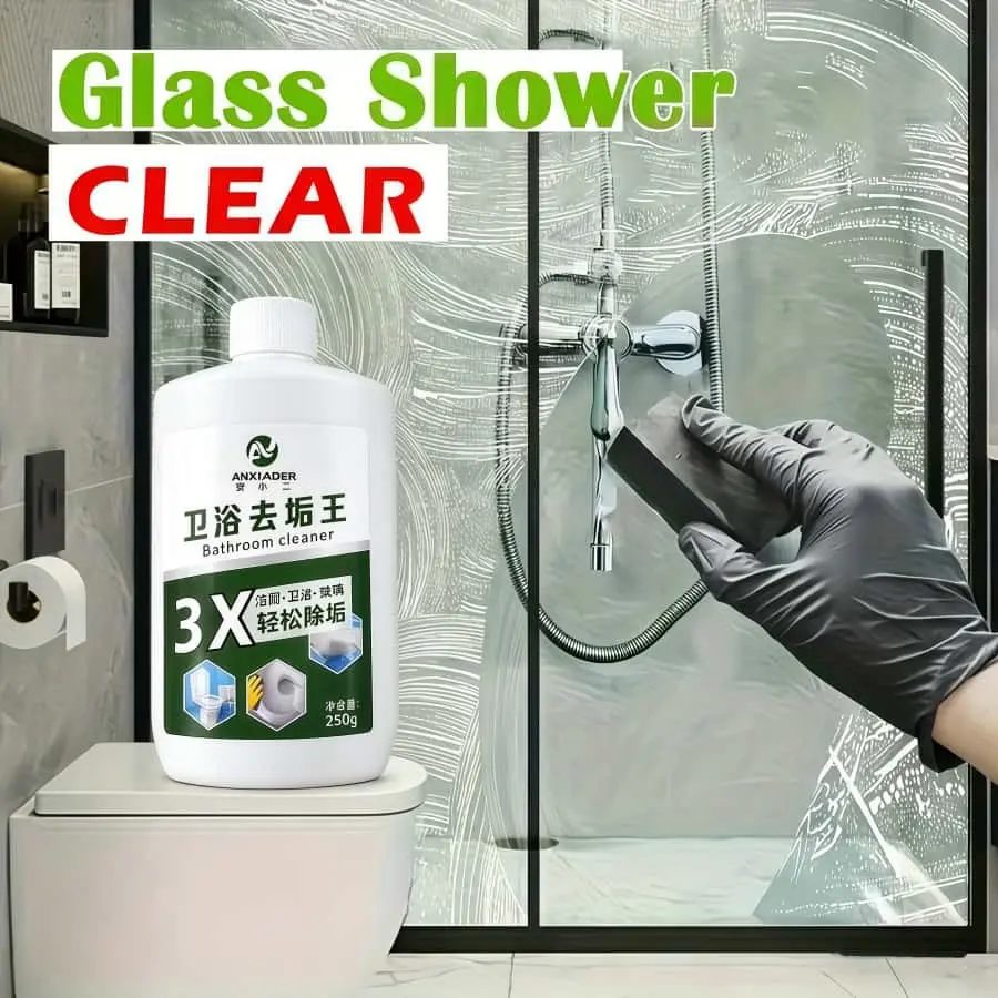 3x Strong Cleaning Gel with Sponge and Gloves, Universal Household Bathroom Cleaner, Multi Functional Cleaner, Multipurpose Household Cleaner, Water Stain Remover, Limescale Remover, Fresh Scent, for Shower Door, Tiles, Faucets, Powerful Cleaner