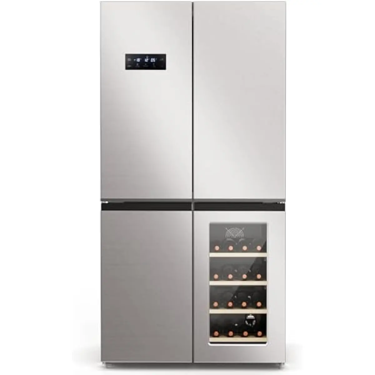 Kismile 21.36 Cu.Ft Counter-Depth Smart French Door Refrigerator with Bottom Freezer, Wine Cabinet, Adjustable Shelving, Touchscreen Control Panel, Full Upper Compartment, Fruit and Vegetable Crispers, Super Cold Mode, Economy Setting for Kitchen Use, Ful