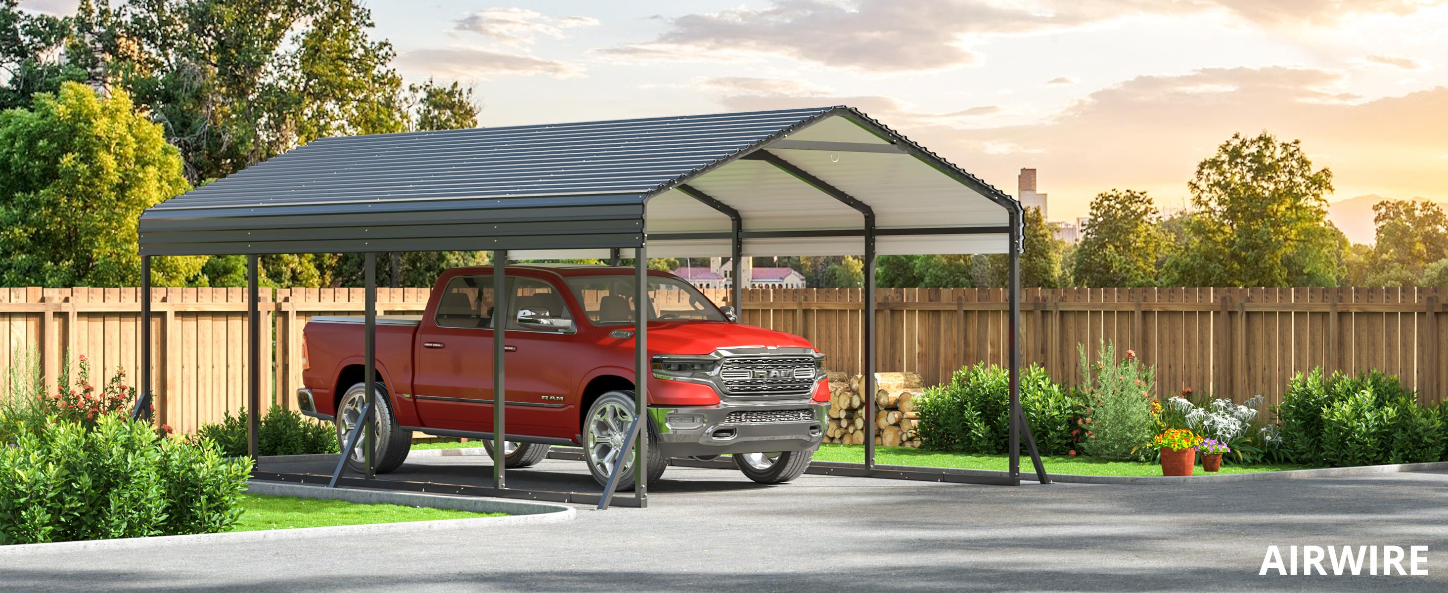 Metal Carport with Enhanced Base Outdoor Heavy Duty Garage Galvanized Car Shelter for Pickup, Boat, Car and Tractors