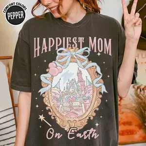 Comfort Colors® Coquette Bow Happiest Mom On Earth Shirt, Family Trip Outfit Tee