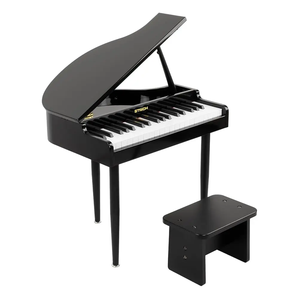 STRICH 37 Keys Kids Piano Keyboard Set, Mini Grand Digital Piano for Kids With Stand Chair, Wood Piano for 3+ Girls and Boys, Classic Black, SEK-60 Portable Multifunction