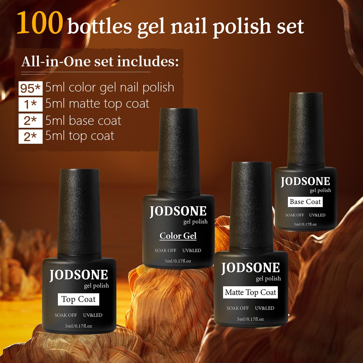 JODSONE 100 PCS Gel Nail Polish Kit No Wipe Soak off Base Coat and Matte Glossy Top Coat Gel Polish Collections Gifts for Manicure Lovers