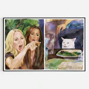 Woman Yelling at Cat Poster, Funny Anime Japanese Wall Art, Viral Cat Meme Print, Pet Lovers Home Decor Gift