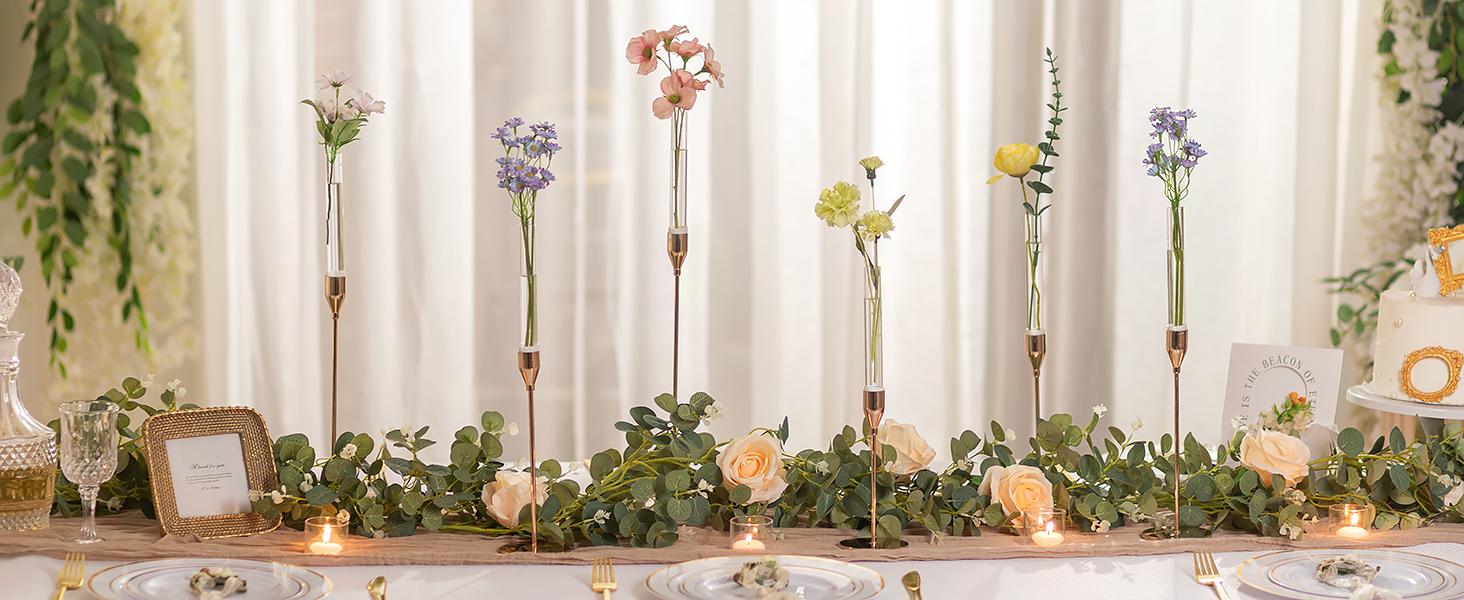 Glass Bud Vase for Flowers: Clear Small Vases for 22mm Candlestick Taper Candle Holders - 5.9" Skinny Table Centerpieces with Silicon Case for Tablescapes, Wedding Gift and Home Decor