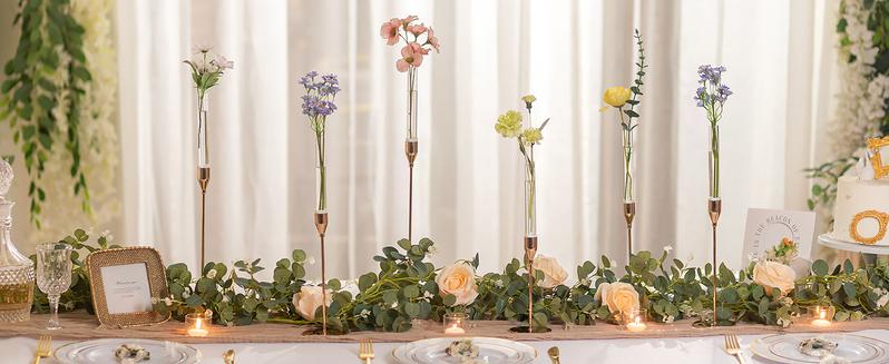 Glass Bud Vase for Flowers: Clear Small Vases for 22mm Candlestick Taper Candle Holders - 5.9" Skinny Table Centerpieces with Silicon Case for Tablescapes, Wedding Gift and Home Decor