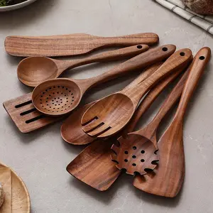 Wooden Spoons for Cooking, 12-Piece Teak Wood Kitchen Utensils Set with Spoon Rest, Heat-Resistant Nonstick Tools