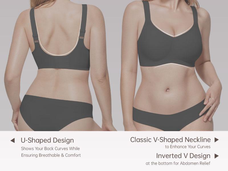 OEAK Bras for Women V Neck No Underwire Wireless Plus Size Support Bra Underarm Smoothing Seamless Push Up Full Coverage T-Shirt Sports Bra