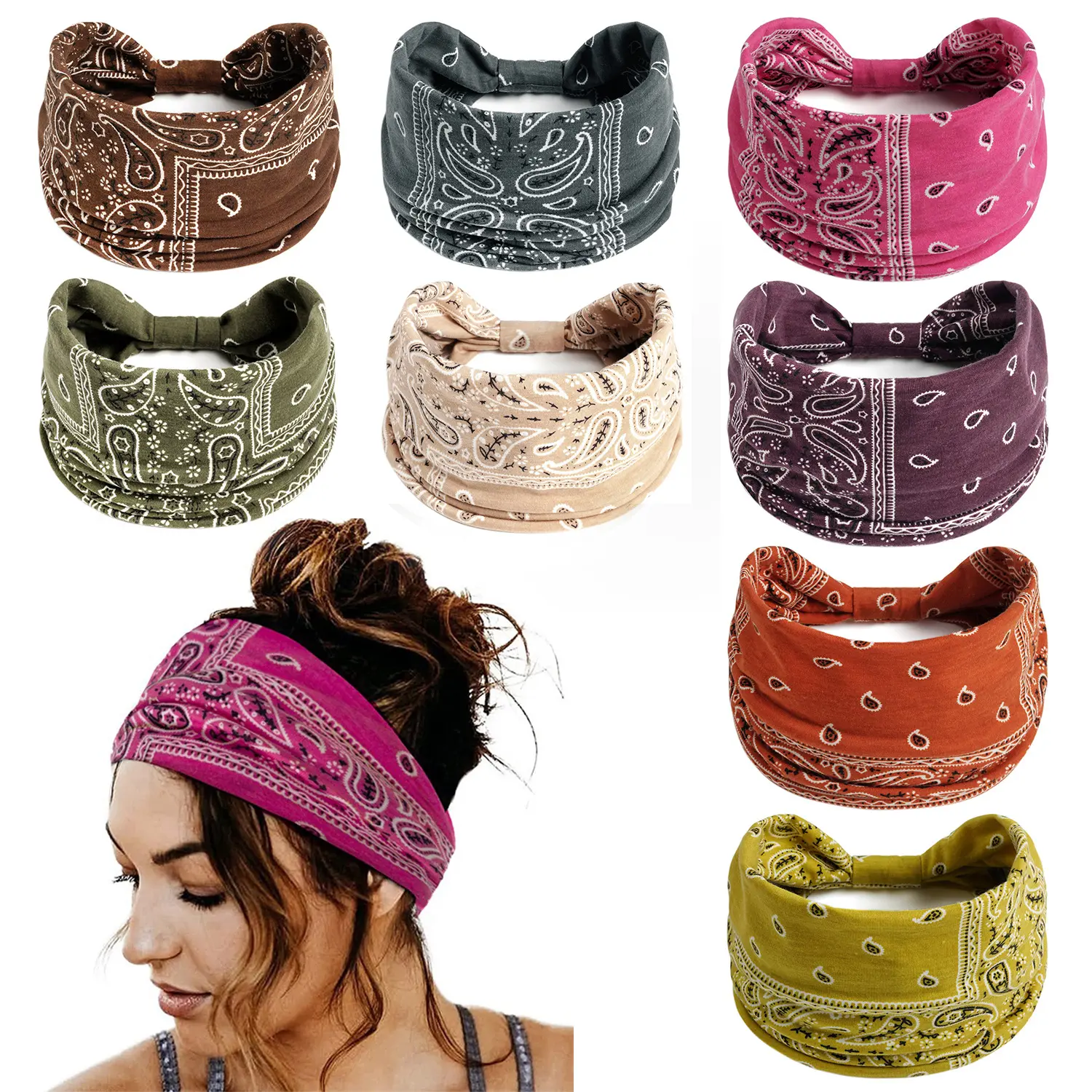 Boho Bandana Style Headband | Wide Paisley Hairband for Curly Hair, Busy Mornings, Gym, Travel & Everyday Wear | Absorb sweat ,Soft, Breathable & Stylish | Latina Favorite