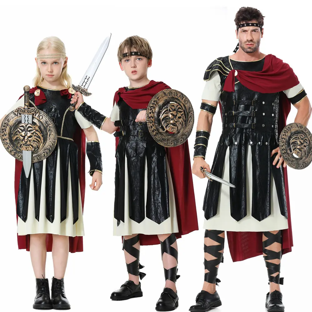 Men's Classic Spartan Warrior Costume Set with Adjustable Roman Gladiator Armor, Cape & Sword - Lightweight Rayon for Halloween Cosplay, Menswear, Clothes, Tunic