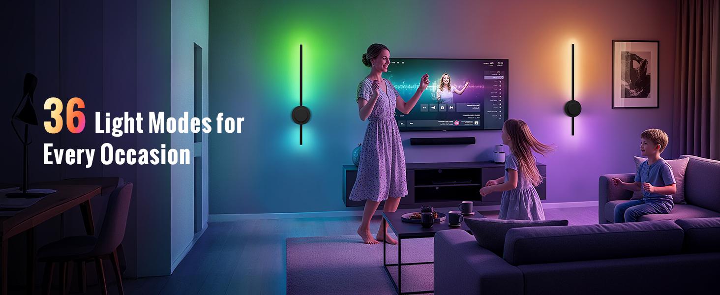 Rechargeable Wall Sconces Set of 2, Wireless Lights with Remote & Touch Control, 360° Adjustable, 3 Color Temps + RGB 16 Colors, Timer, No-Wire Install, Bedroom, Living Room, TV Wall, Hallway Lighting