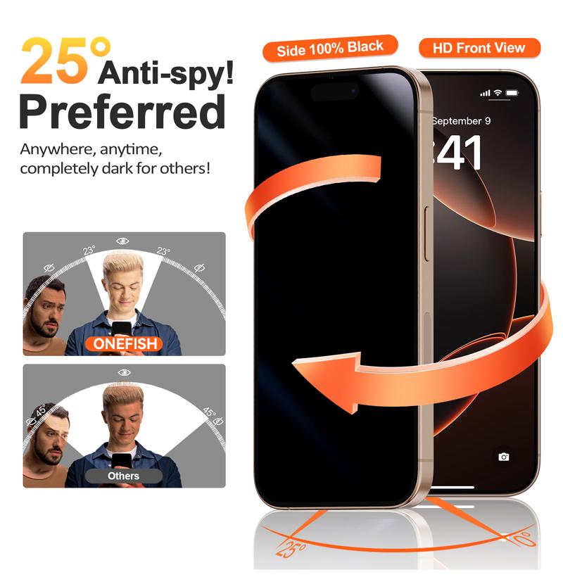 One Fish [2-Pack] Screen Protector for iPhone 17 Pro Max / 17 Pro, Samsung & Google | Privacy Protection, Polarized Eye Care, Scratch-Resistant, Easy Install