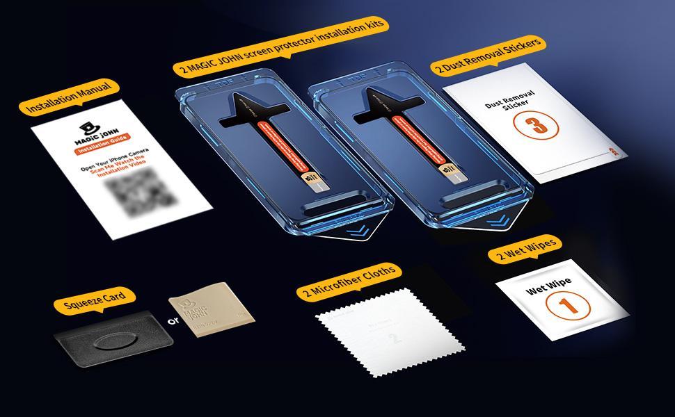 MAGIC JOHN Screen Protector 2 Pack for iPhone, Samsung, and Google–Clear & Privacy Protection, Fingerprint Resistant, Dust-Free, Bubble-Free Design