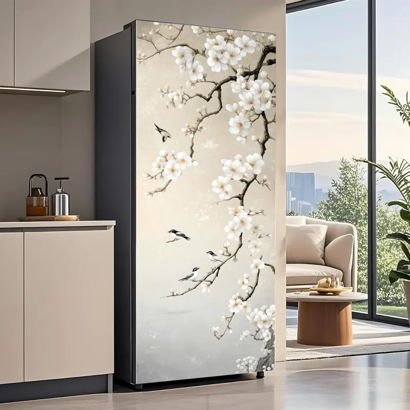 Self-Adhesive Refrigerator Wrap Set - Removable Vinyl Fridge Stickers, Peel & Stick Door Mural Decor for Kitchen, Bar, Office 32.3x78.7