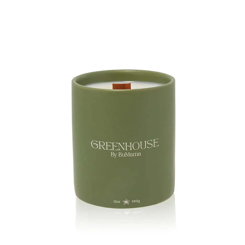 Greenhouse Candle, Succulents, Green Floral, Citrus Blossoms, and Garden Dirt, This scented candle a glass jar with a black tin lid Decor Flower