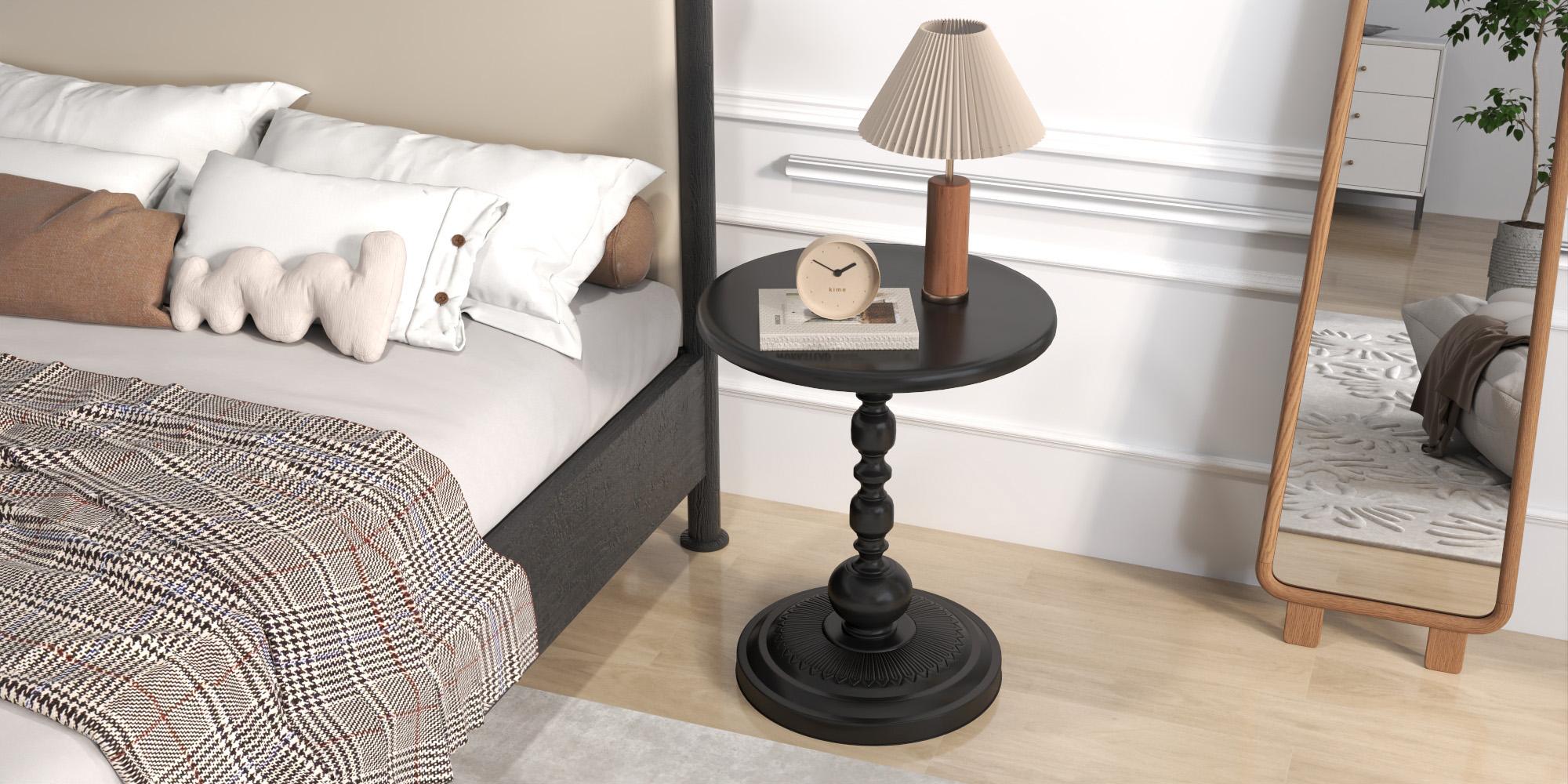 Pinmoco Round Side Table, Metal End Table, Anti-Rust and Waterproof Small Coffee Table for Living Room Bedroom Balcony