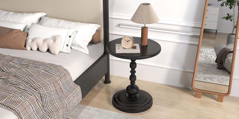 Pinmoco Round Side Table, Metal End Table, Anti-Rust and Waterproof Small Coffee Table for Living Room Bedroom Balcony