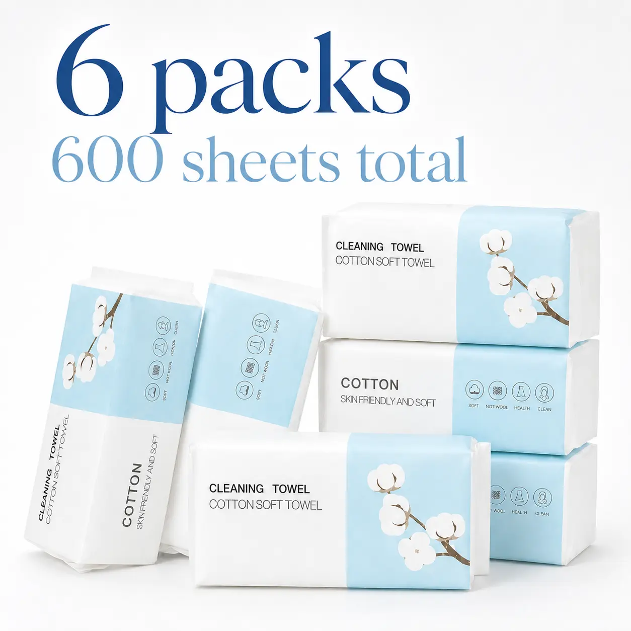 [Buy 3 Get 3 Free] Disposable Cotton Face Towels, 100% Soft Plant Fiber Skin Care Dry Wipes, 100 Sheets/Pack, 7.8×7.8in, for Face Cleansing & Makeup Removal, Bathroom Home Supplies