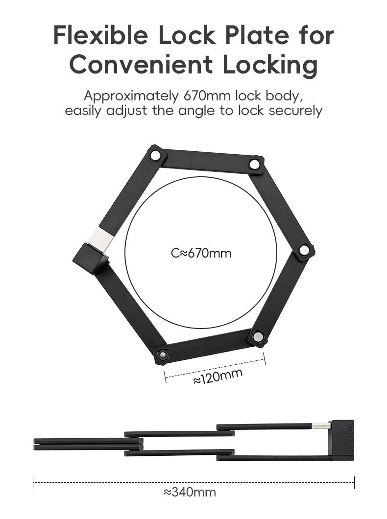 ROCKBROS Folding Bike Lock, Bicycle Lock Heavy Duty Anti Theft, Bike Locks with Mounting Bracket, Durable Alloy Scooter Lock,67 cm/26 inches