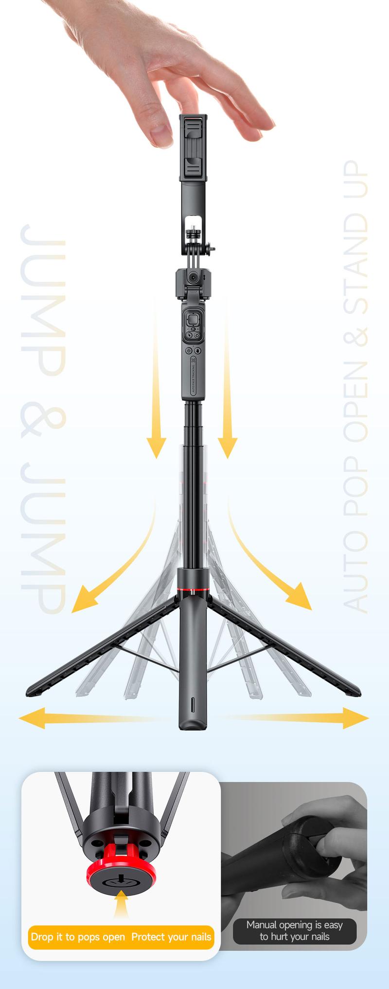 Auto Face Selfie Stick 360° Rotatable Tripod for iPhone One Click Pop Up Gesture Control Handheld Stabilizer Detachable Phone Holder Multifunctional Remote Control 68.9 inches Smartphone Camera Accessories