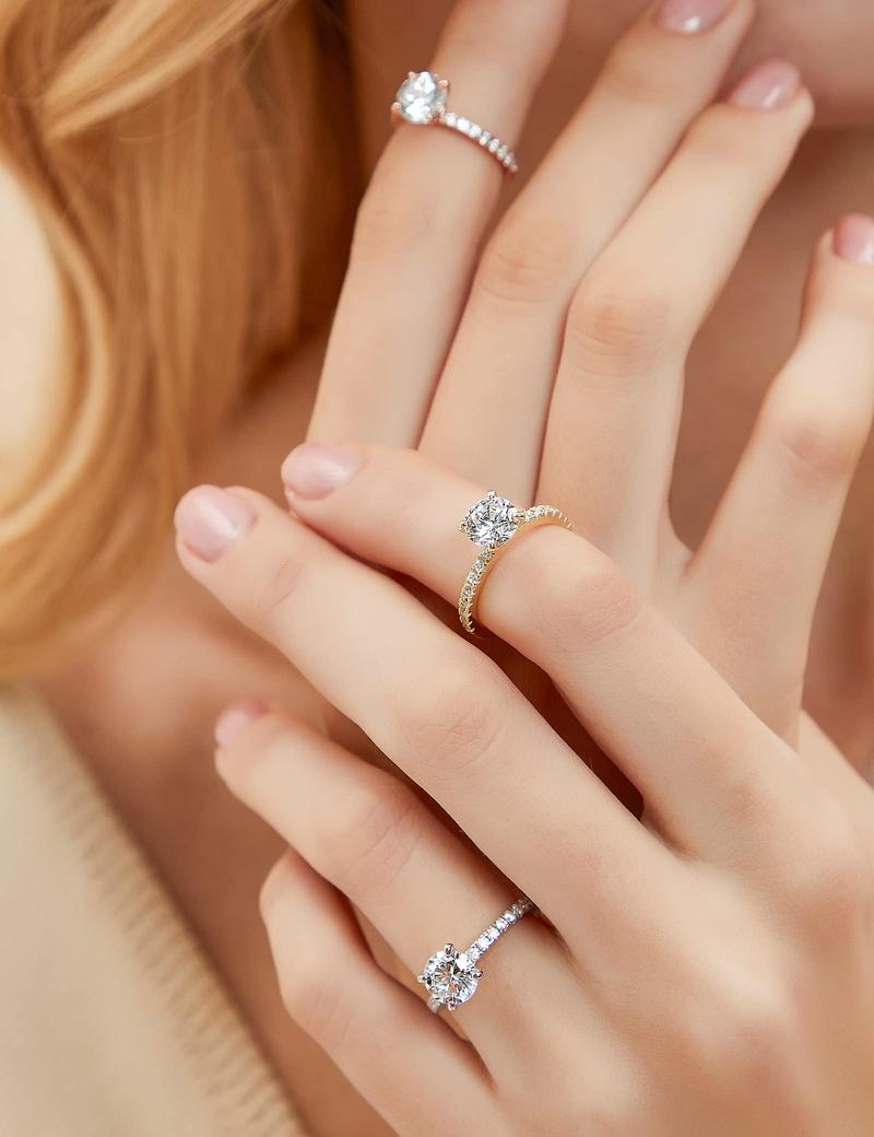 EAMTI 1.25 CT 925 Sterling Silver Round Cut Solitaire Cubic Zirconia Engagement Ring Halo Promise Ring