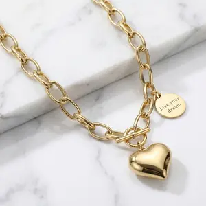 Live Your Dream Heart Toggle Necklace 14K Gold Plated