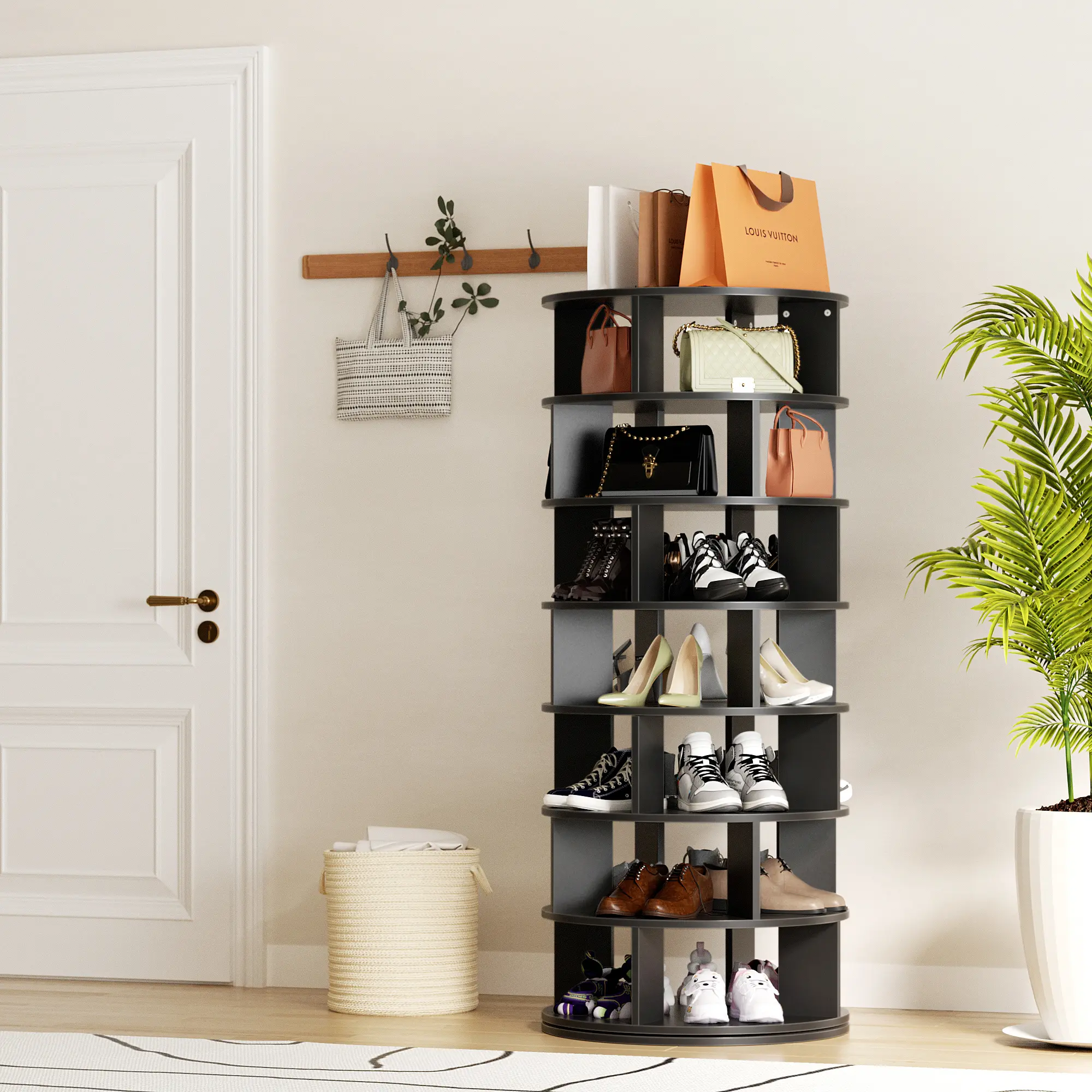 Rotating Shoe Rack Tower 7-Tier Spinning Shoe Rack 360 Revolving Organizer for Closet Modern White Metal Photo Shoe Cabinet Space Saving Storage Solution,dorm essentials,home decor,dorm room inspo,college dorm essentials,dorm haul