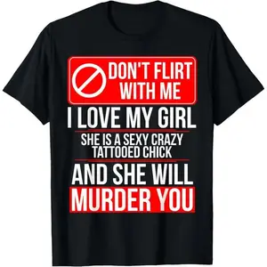 C32L12 Boyfriend Girlfriend Matching T-Shirt Tattooed Couple Fun Tees Man