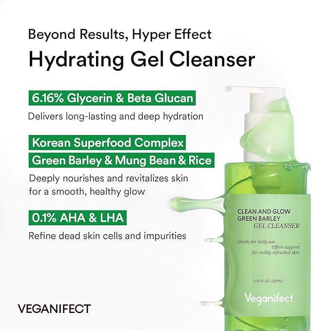 VEGANIFCET Hydrating Gel Face Wash, Citric Acid + LHA + Glycerin + Beta Glucan, Gentle Cleanser, Oil Free, Sensitive Skin, Dehydrated Skin, Korean Skin Care, Big Size (205ml/6.93 fl oz)
