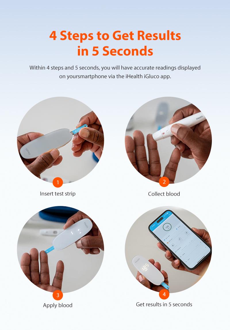 iHealth Blood Sugar Monitor Portable Glucose Meter Free App Finger Glucose Test Diabetes Accessories Strips Lancets Lancing Device Healthcare Kit