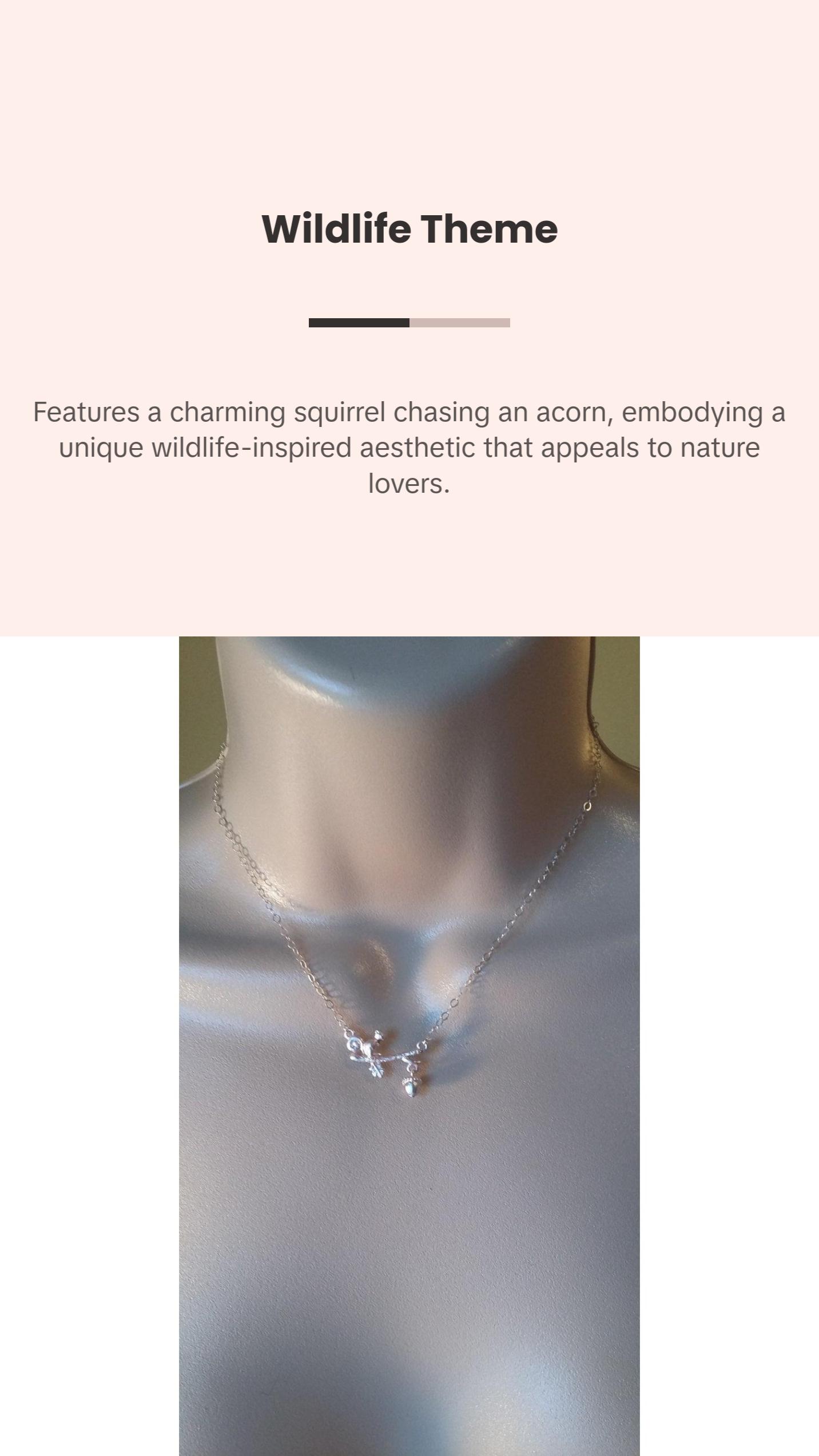 Silver Squirrel Necklace - Squirrel Chasing Acorn Necklace - Bridal Gifts - Fall Jewelry - Wildlife - Christmas Gift - Mothers Day Gift