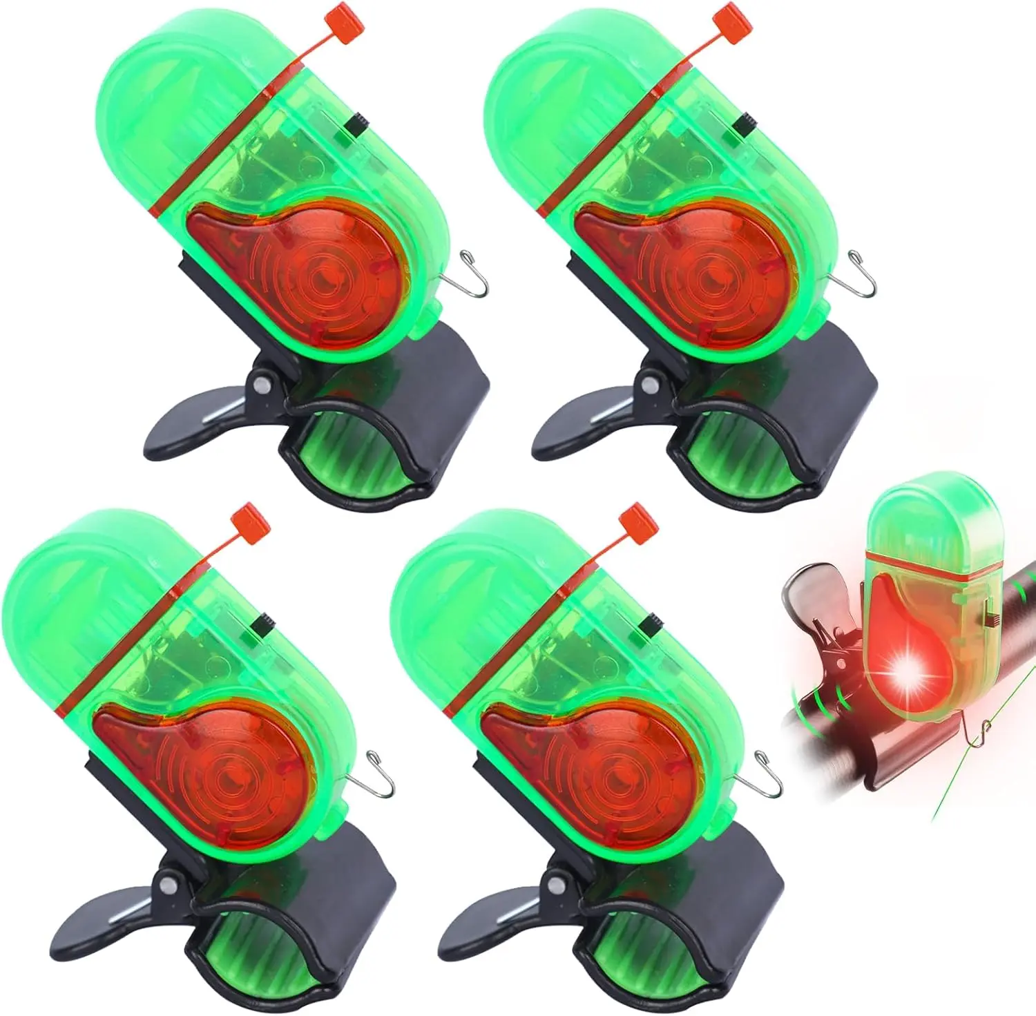 AXIZITECH 2 PCS/4 PCS Fishing Bite Alarm with LED Light, 2026 New Sensitive Smart Electronic Fishing Bells for Rods, Fish Bite Alarm Sound Alert Bell, Clip-On Electronic Fishing Alarms Bite Alarms for Fishing