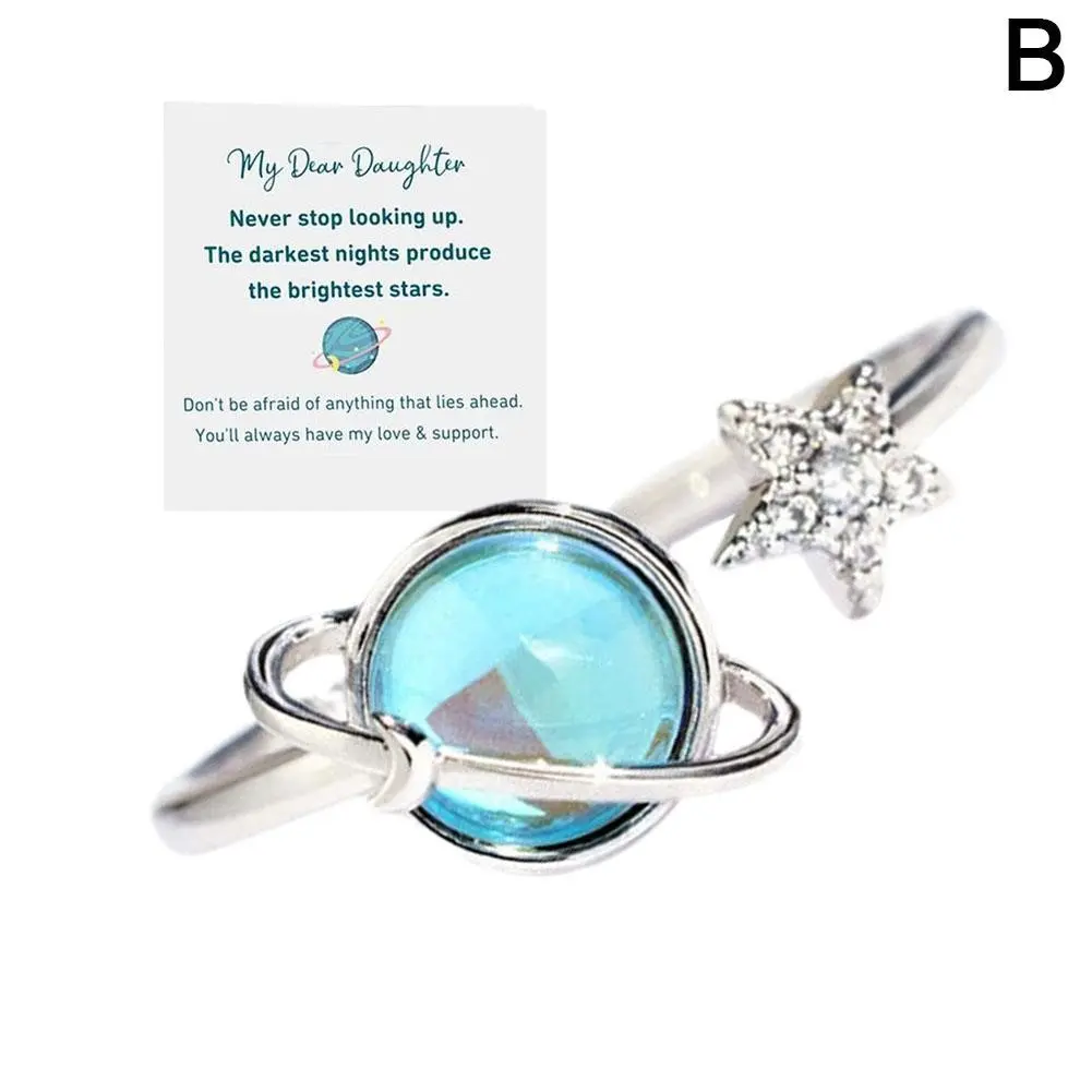 Rotatable Planet Ring for Daughter Anxiety Relief Spinner Fidget Rings Stress Fashion Star Moon Rings Unique Encouragement Gifts for Women Teen Girls Cubic Zirconia Promise Band Dainty Stacking