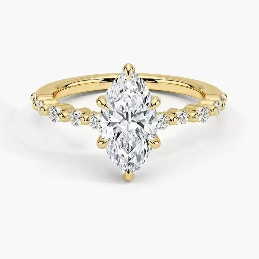 Lab-grown diamond, 3 ct, D–E, VS–VVS, marquise cut lab-grown diamond ring. IGI—light luxury, premium feel, versatile for everyday wear. Engagement/proposal diamond ring, model PY-110-61. S925 silver plated with 18K gold.
