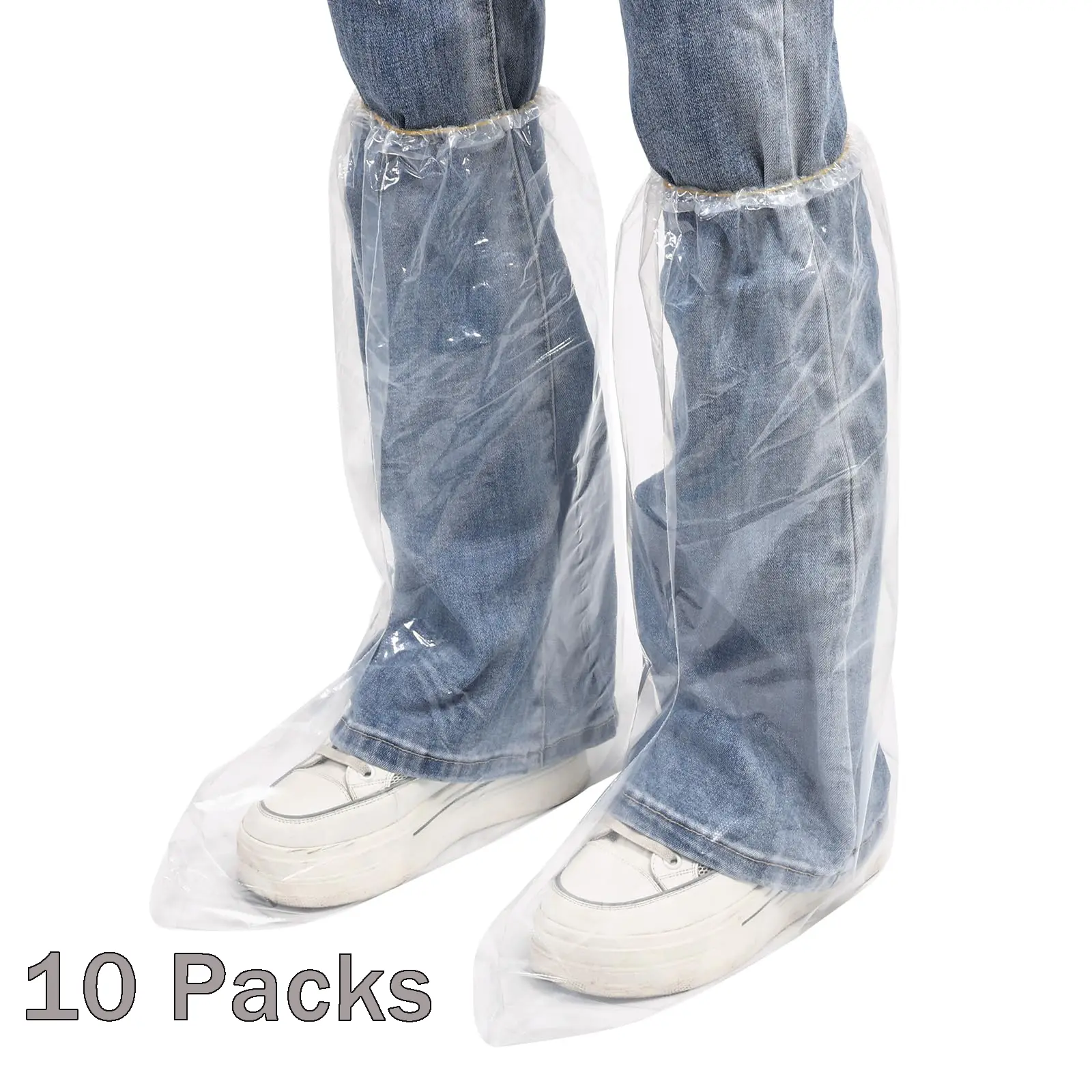 Disposable Thick Plastic Boot & Shoe Covers, 10-Count/5 Pairs, 19 in Tall Extra Large, Waterproof, Skid-Resistant, Flexible, Portable, Sturdy Protectors for Indoor & Outdoor Rain Use