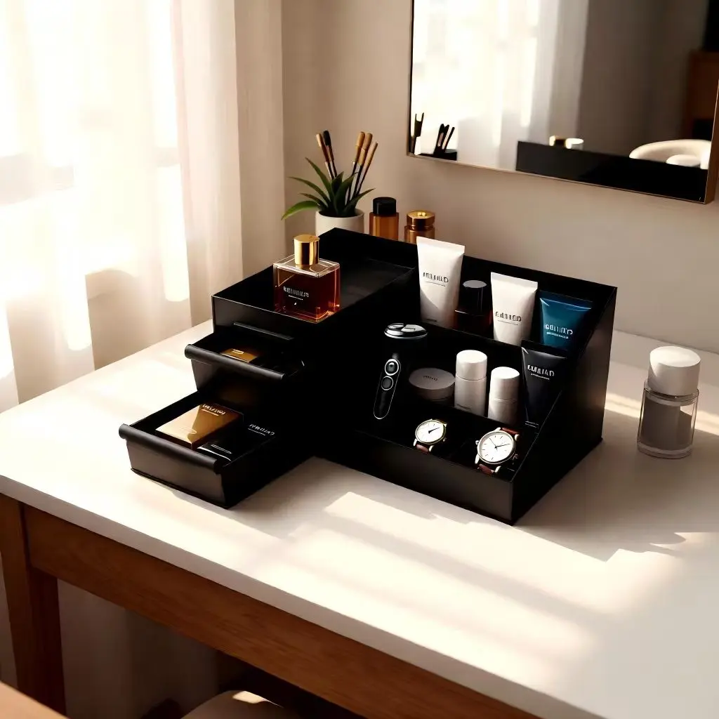 Premium Men's Cologne Display Box - 3-Layer Plastic Vanity Organizer with Drawers, Waterproof Washable Countertop Storage, Clutter-Free Bathroom & Kitchen Use, Gift for Him, Beauty Supplies Organizer, Cosmetics Organizer Storage