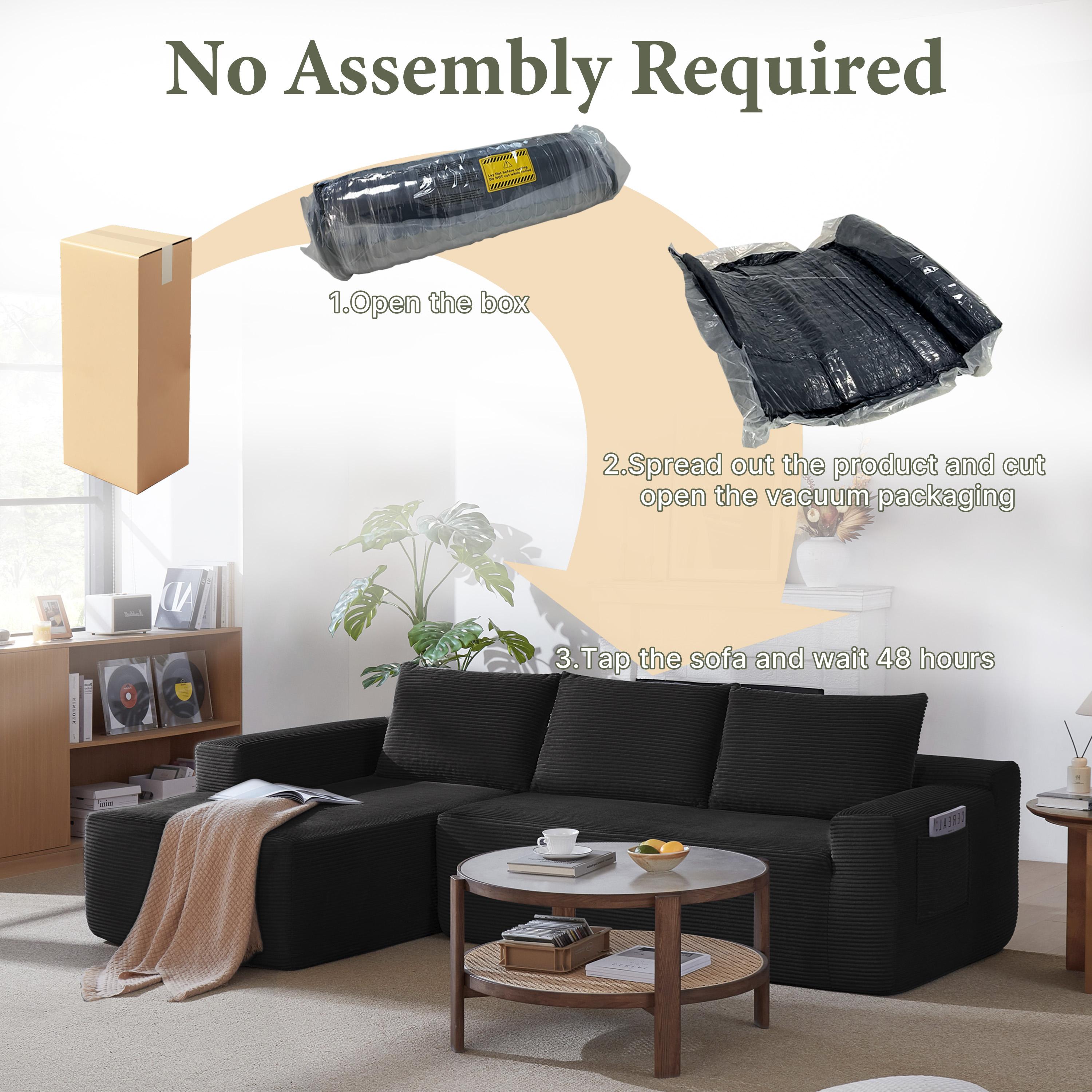 96.9" Cloud Sectional Sofa with L-Shape Chaise and Side Pockets , bonelesscouches compression bed ,Modern Modular Design, Deep Seating, Upholstered for Living Room/Bedroom, No Assembly Required (Corduroy Fabric), Left-facing 96.9" Cloud Sectional Sofa with L-Shape Chaise and Side Pockets , bonelesscouches compression bed ,Modern Modular Design, Deep Seating, Upholstered for Living Room/Bedroom, No Assembly Required (Corduroy Fabric), Left-facing