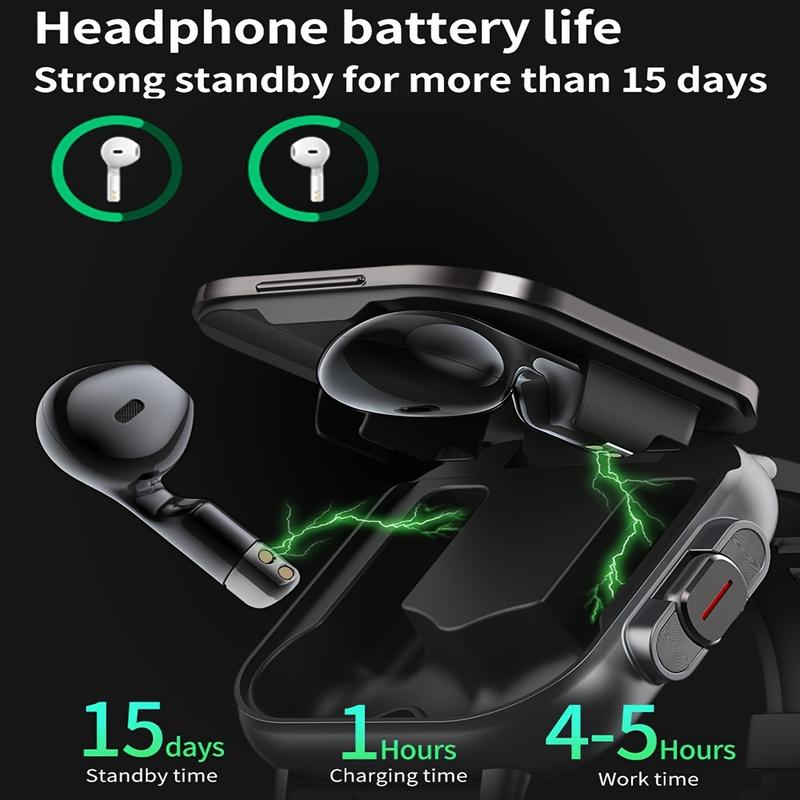 All-in-One Smartwatch with Video Call & Crown Flip Camera! 2.1" HD Touchscreen, Built-in Wireless Earbuds, Fitness Tracker for Android iPhone. Make Calls, Music, 10+ Sports Modes. # 1 Gift Idea! ​ Wearable Medical Smartphone