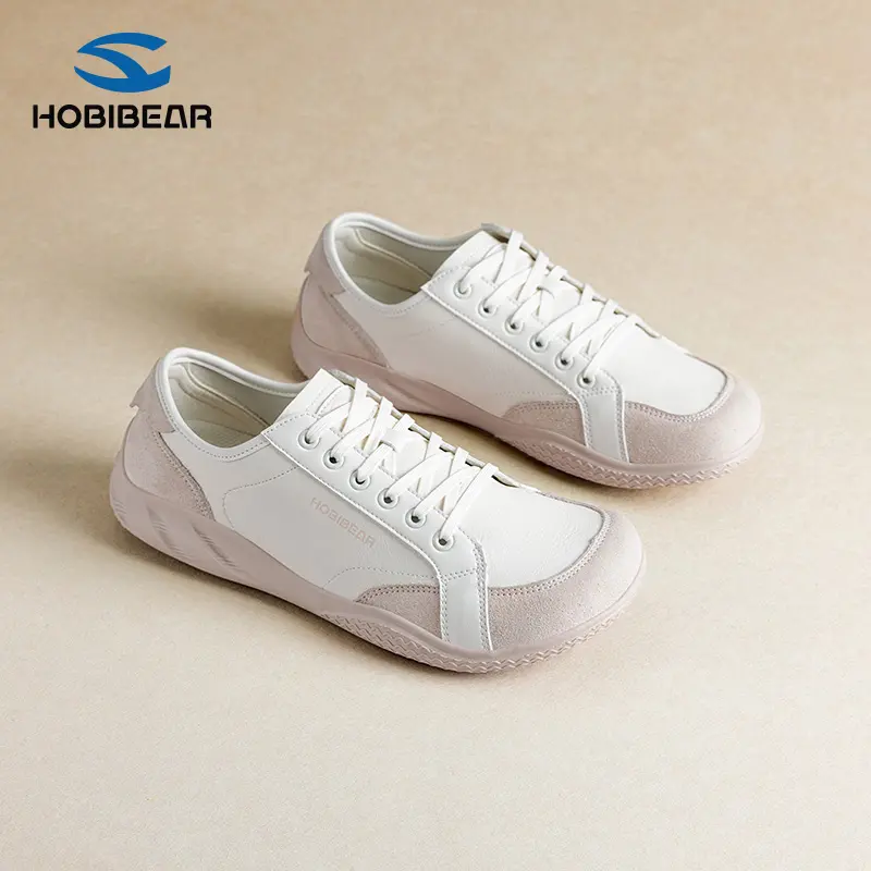 HOBIBEAR Women's Wide-Toe Trainers, Casual PU Leather & Fabric Low-Top Walking Shoes with Wear-Resistant Outsole, Closed Footwear for Training, Casual Breathable Shoes, High-Density Rubber Outsole, Simple Fits, Sneaker, Ankle, Round Toe
